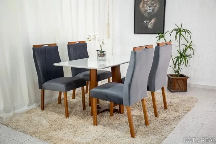 Mesa de Jantar 120x80 c/ 4 Cadeiras - Tampo de Vidro rf543