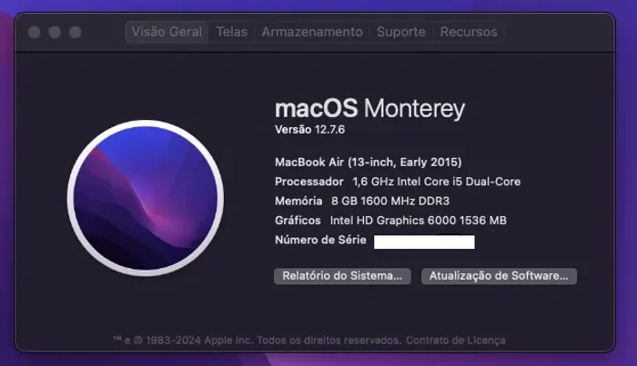 Macbook air 13" I5 2015 - 8GB RAM - SSD 256GB - Bateria com 92 Ciclos e Windows 11
