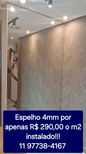Espelho 4mm - R$ 290,00 o m2 instalado!