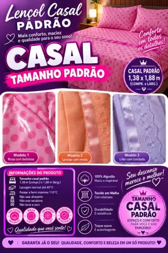 Lençol de casal 100% Algodão