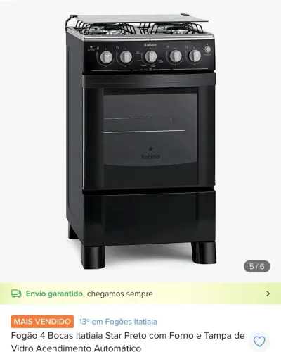 Fogão 4 bocas Itatiaia Star Preto com forno e acendimento automático