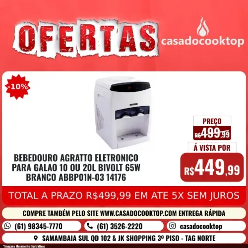 BEBEDOURO AGRATTO ELETRONICO PARA GALAO 10 OU 20L BIVOLT 65W BRANCO ABBP01N-03 14176