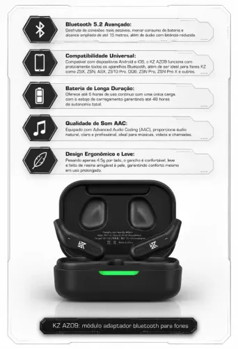 KZ AZ09 módulo adaptador bluetooth 5.2 para fones KZ