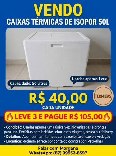 Caixas Térmicas de Isopor 50 Litros com Tampa