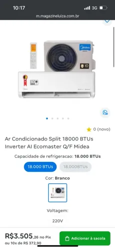 Ar condicionado split 18.000btus