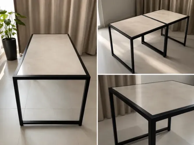 Mesa para Escritório em Ferro e Porcelanato - Estilo Industrial