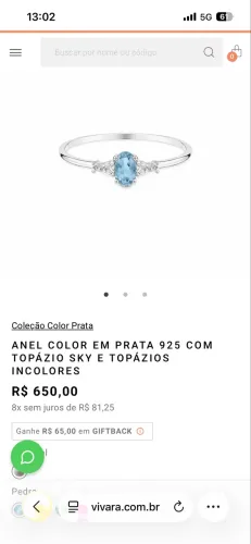 ANEL COLOR EM PRATA 925 COM TOPÁZIO SKY