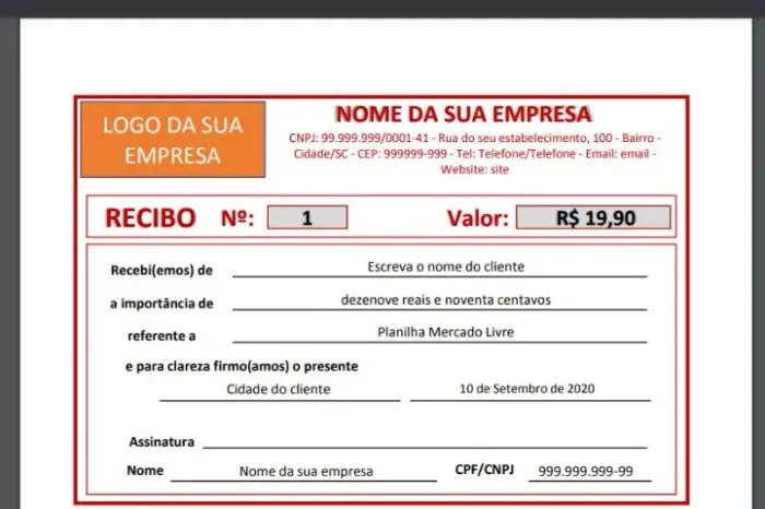 Planilha Recibo Pagamentos Com 2-via E Histórico