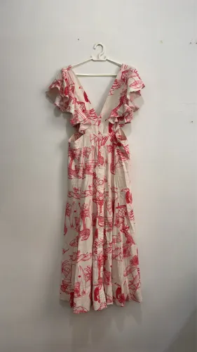 Vestido em Linho e Viscose Estampado - Tam. 40