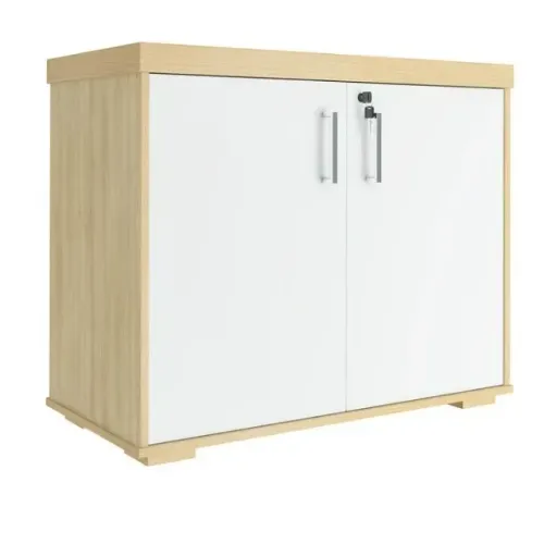 Balcão para Escritório Tamburato com 2 Portas | Artany:carvalho/branco
