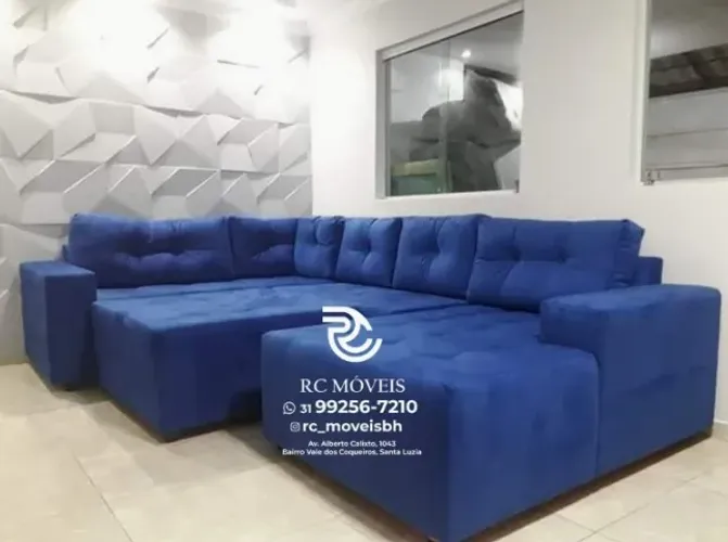 Sofá de canto Grande 3,10m com Chaise e Puff veludo macio D33 Premium | Direto da Fabrica