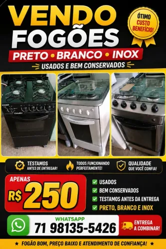 Fogao preto branco e inox oportunidade