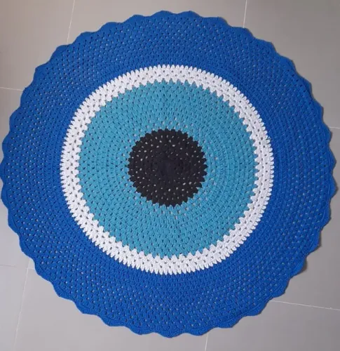 Tapete de Barbante Redondo Olho Grego 120cm Crochê Quarto Sala