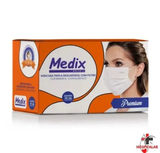Máscara cirúrgica branca tripla com filtro Medix