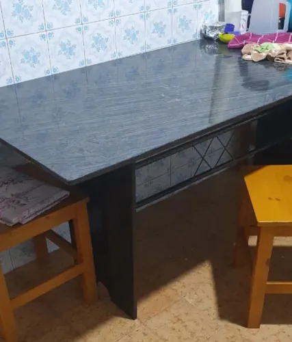 Mesa para Cozinha 1,80m x 75cm Tampo Ardósia Martelado Preta