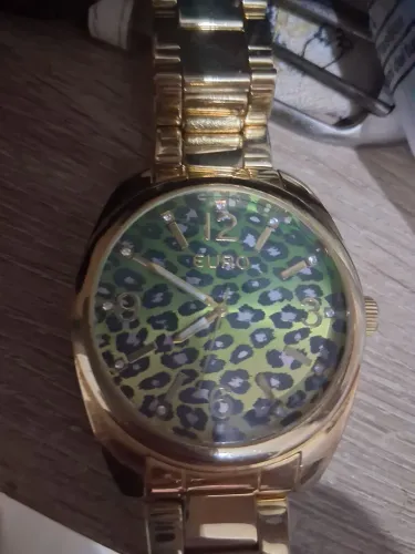 Relógio corrente dourada caixa animal print marca Euro