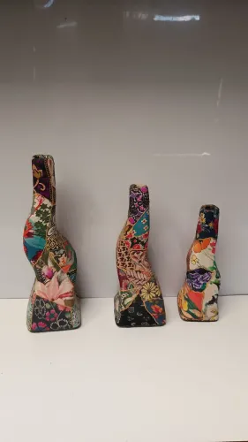 Conjunto 3 vasos decorativos design moderno cobertos com tecidos estampados