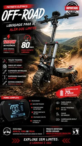Patinete off-road 1200w se desbloquear todo de alumínio 3 velocidades dobrável 70km autono