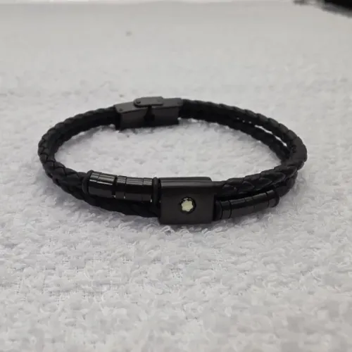 Pulseira Masculina Montblanc Couro Trançado Preto Fecho de Pressão Premium