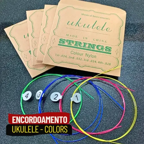Jogo de Cordas Coloridas de Nylon para Ukulele 4 Cordas com Identificação por Cor