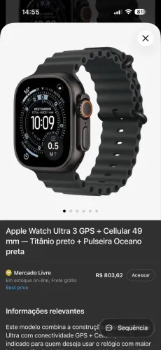 Apple Watch Ultra 3 GPS + Cellular 49 mm - Titânio preto + Pulseira Oceano preta