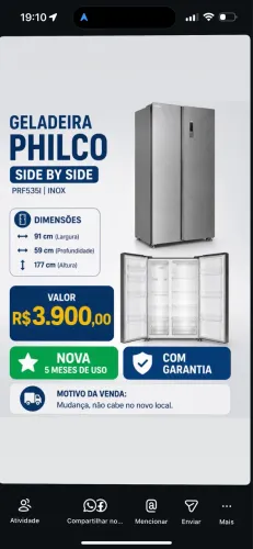 Geladeira inox PHILCO