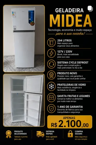 Geladeira Midea 294L/ totalmente nova