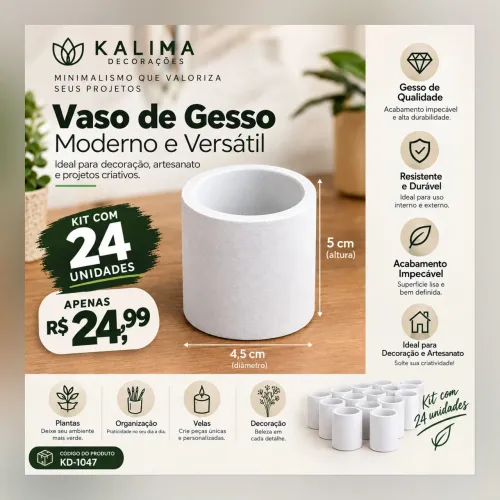 Kit 24 vasinhos de gesso redondo 5x5cm