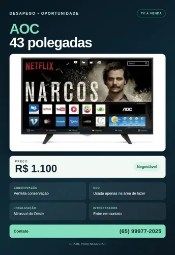 Tv AOC 43", DESAPEGANDO,R$ 1.100,00 reais(Negociável)