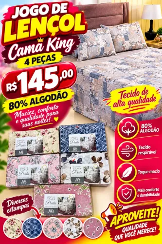 JOGO DE LENÇOL Cama King 4 PEÇAS
