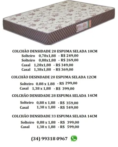 Colchão Solteiro e Casal, Espuma Selada, Novos Embalados