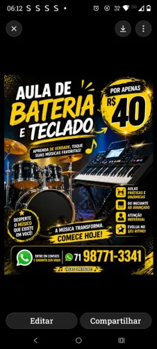 aula de bateria e teclado 