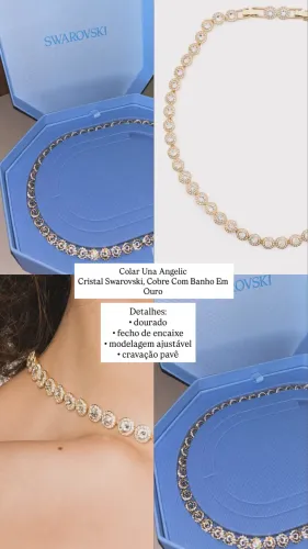 Colar Una Angelic Cristal Swarovski, Cobre Com Banho Em Ouro
