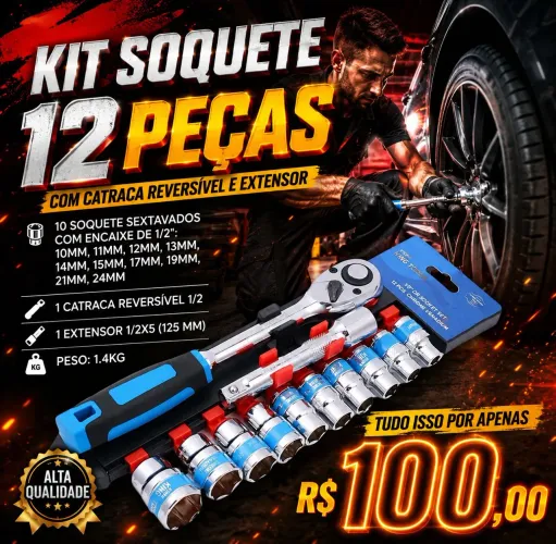 KIT CHAVE CATRACA SOQUETES PROFISSIONAL 