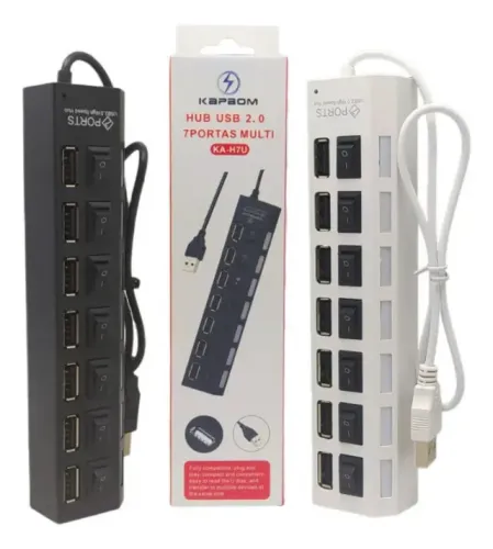Hub USB 2.0 7 Portas Kapbom KA-H7U Extensor 30cm - Preto ou Branco