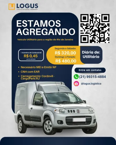 Vagas para motorista agregado - Veículos Utilitários - Cordovil - CargoPark/Rio de Janeiro