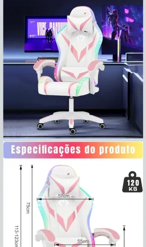Cadeira gamer branco e rosa