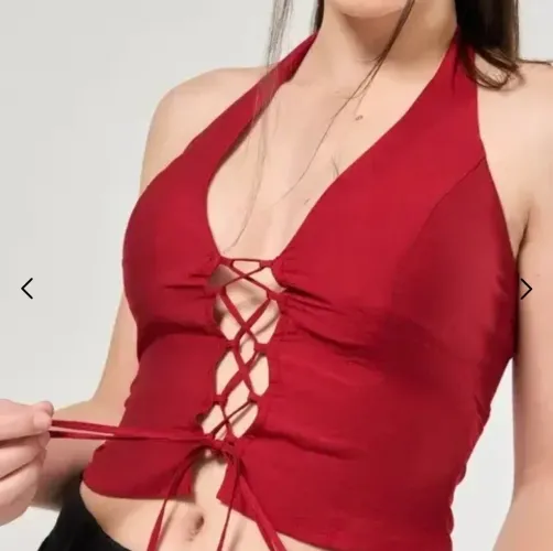 Youcom cropped frente única vermelho com amarração + brinde necessarie