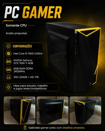 Pc Gamer i5-7400 3.0GHz +  NVIDIA GeForce GTX 1050 Ti 4GB + 8GB RAM + SSD E HD 1TB