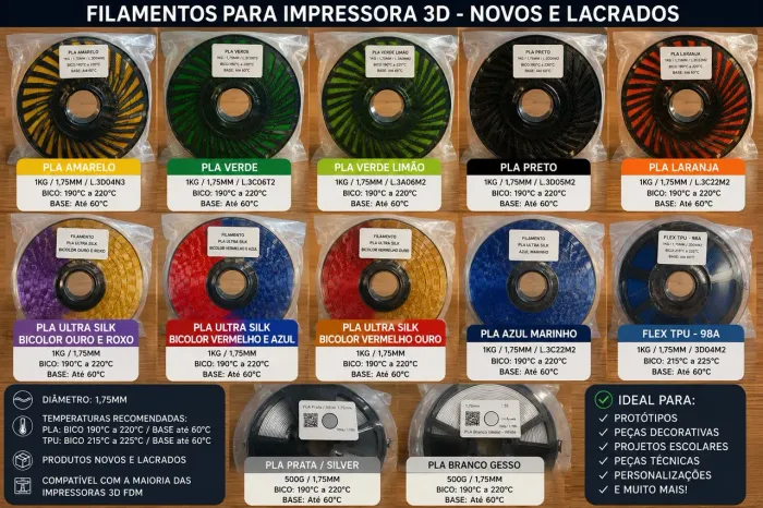 Filamentos Impressora 3D PLA e TPU Lacrados | 10 Rolos