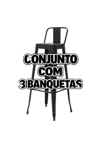 Kit 3 Banquetas Altas com Encosto - Tolix Industrial - Preto Fosco - 100cm 