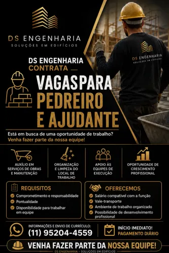 Contrata-se Pedreiro e ajudantes.