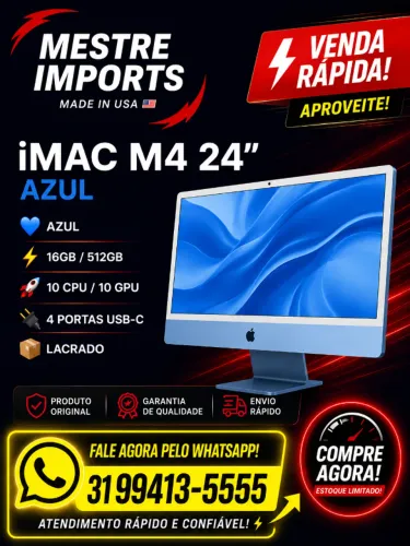 iMac M4 24" Azul - Lacrado | 16GB RAM | 512GB SSD