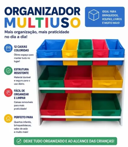 Organizador De Brinquedos Infantil 11 Caixas Colorido
