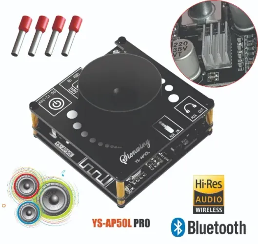 Amplificador Estéreo Bluetooth YS-AP50L 2x50W RMS + App 12-24V Único c/ dissipador d calor