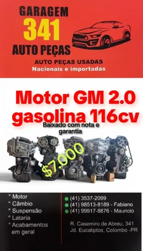 Motor GM 2.0 gasolina 116cv Astra Zafira baixado com nota fiscal e garantia 