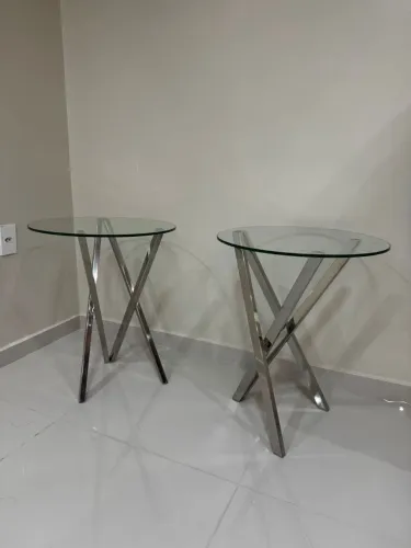 Mesa de canto inox com vidro temperado