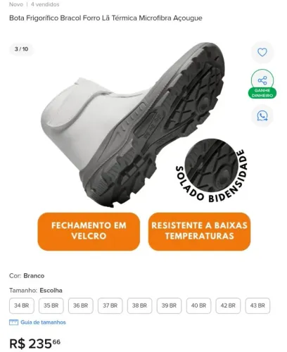 Bota frigorífico BRACOL - TAM. 38 (forro em lã térmica microfibra) R$ 100,00