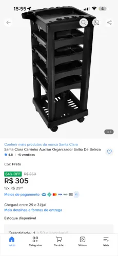 Carrinho auxiliar para salão