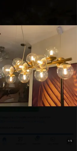 Lustre pendente moderno Jabuticaba dourado com cúpulas fumê
